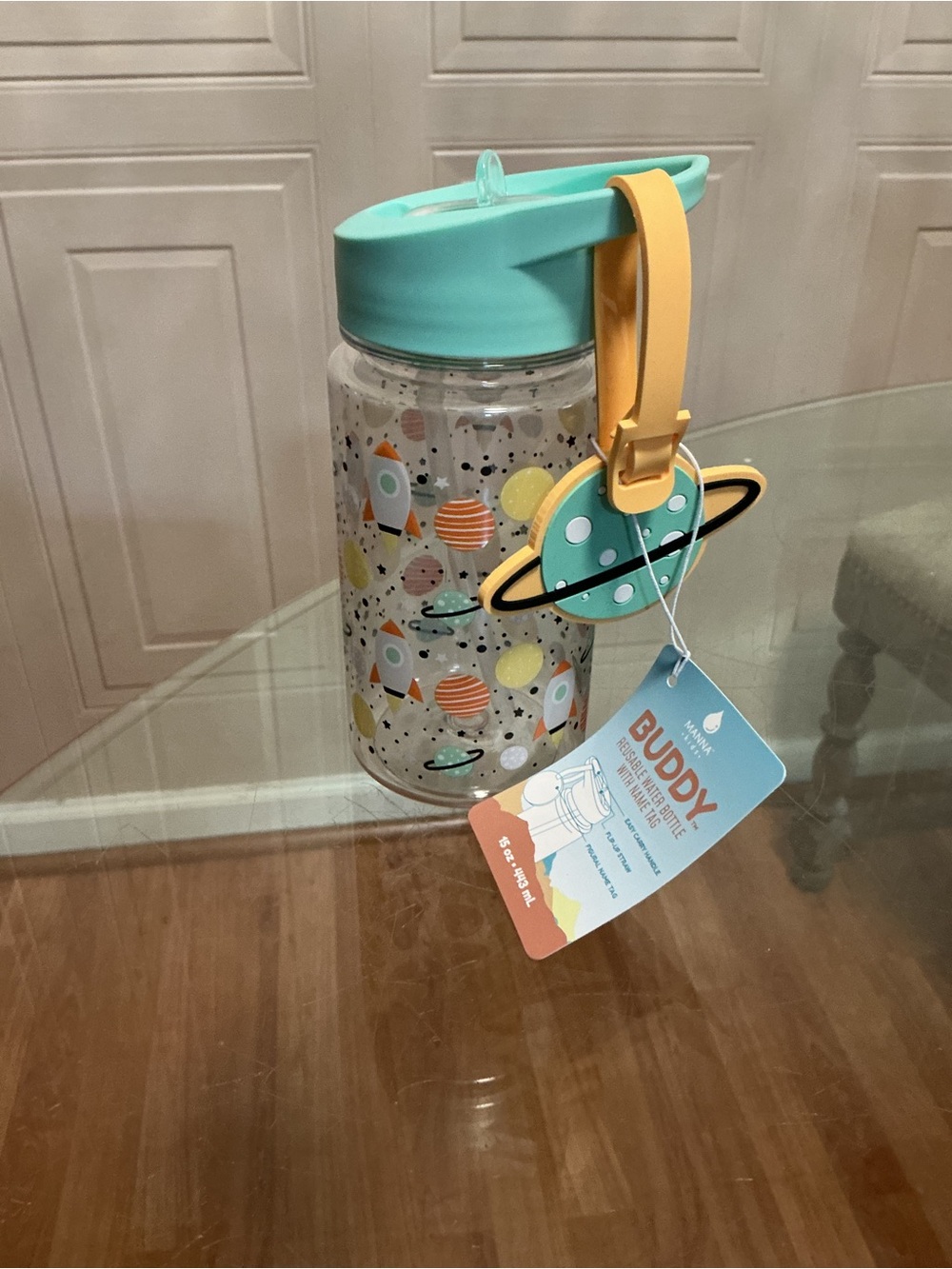 Manna Motive Reusable Sport Water Bottle, 15 Oz  With Name Tag Flip Up Straw